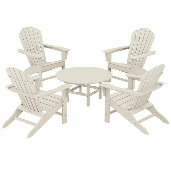 Polywood South Beach 5-Piece Sand Patio Set with 4 Adirondack Chairs 633PWS1051SA